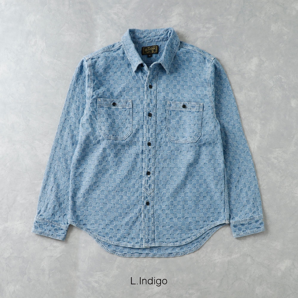 【BLUEPORT】INDIGO JACQUARD WORK SHIRT<br>インディゴ ジャカード ワークシャツ