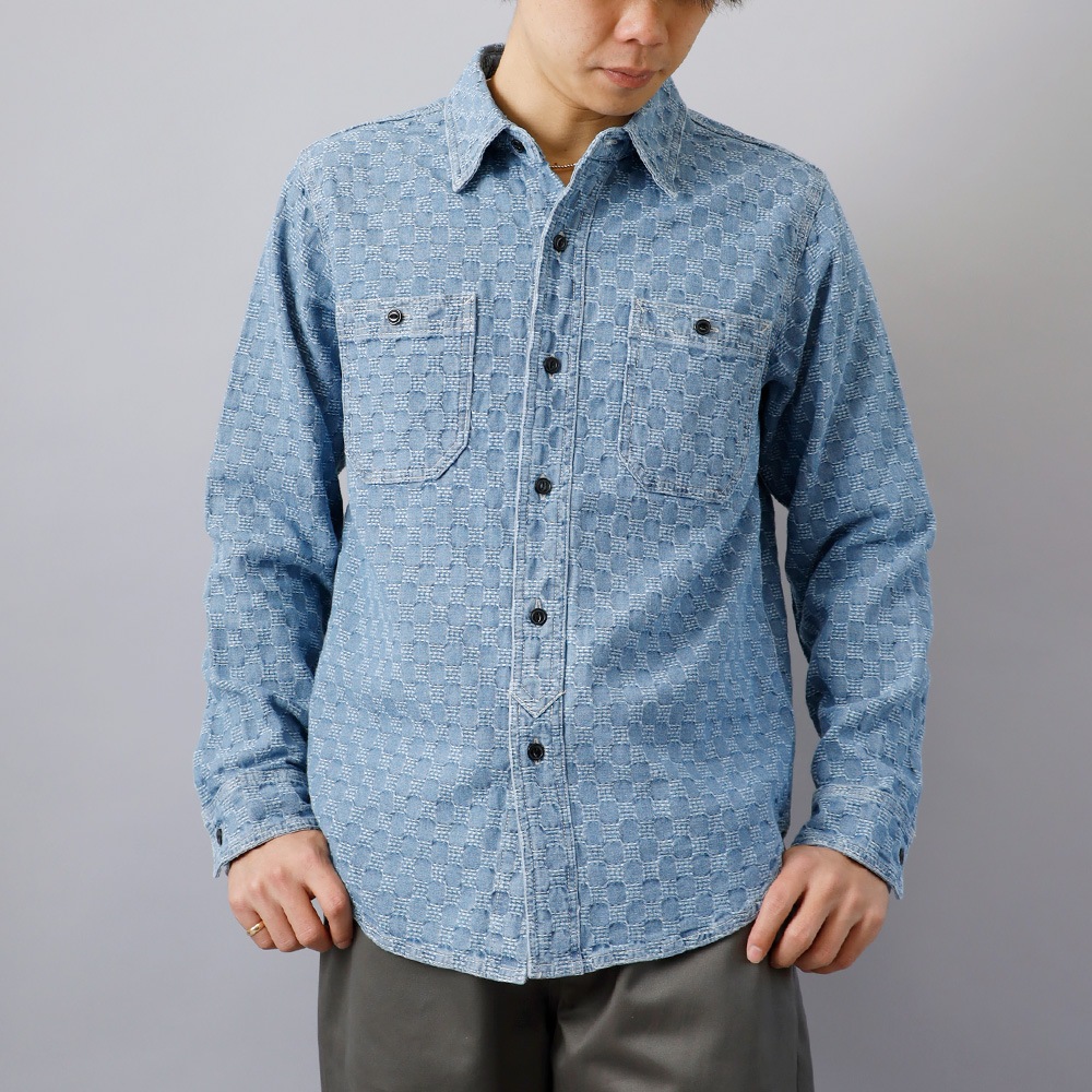 BLUEPORT】INDIGO JACQUARD WORK SHIRT<br>インディゴ ジャカード