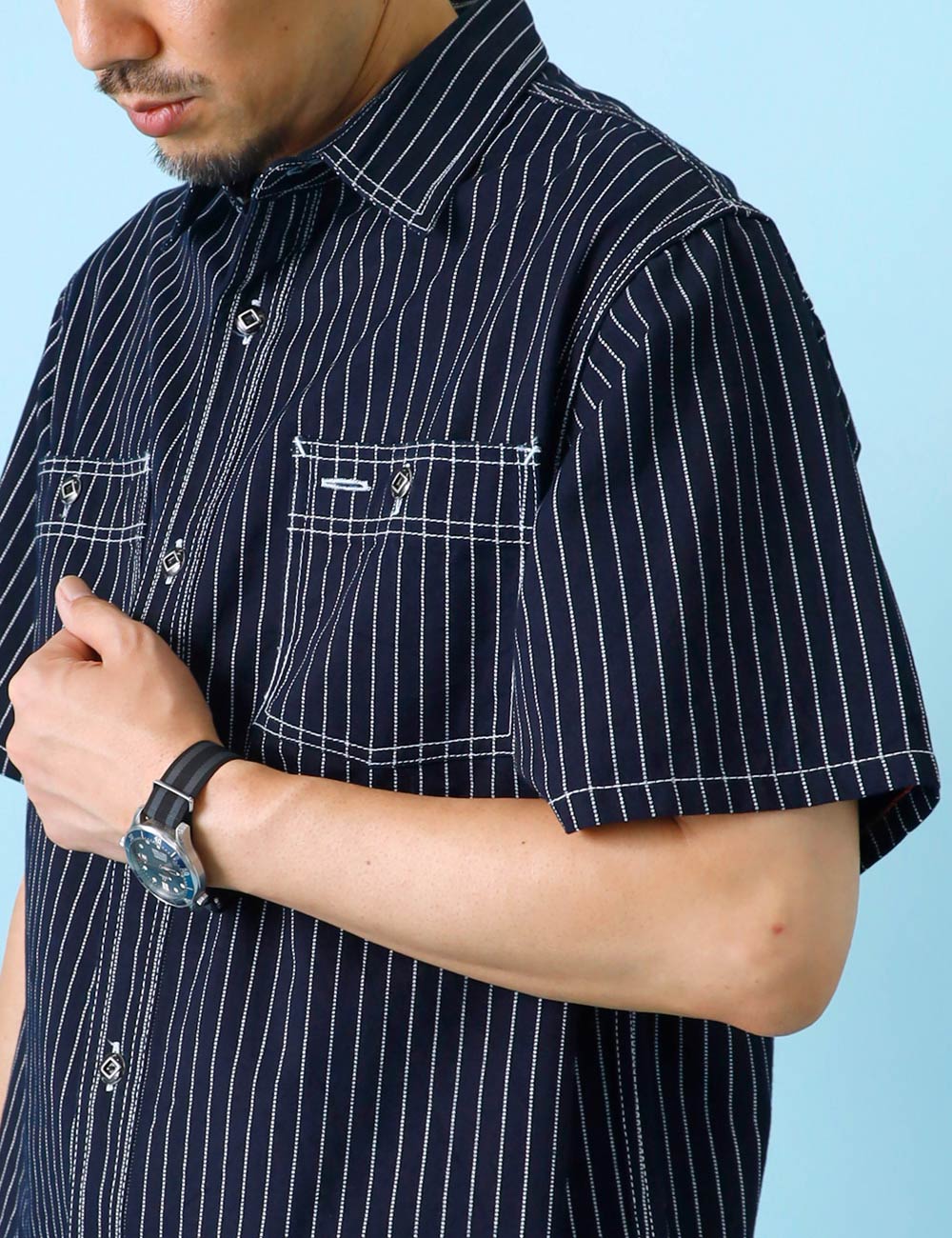 BLUE PORT｜ワークシャツ”Wabash stripe