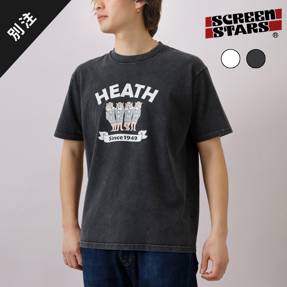 HEATH（ヒース）SCREEN STARS 別注 退色加工フロッキープリントTシャツ 