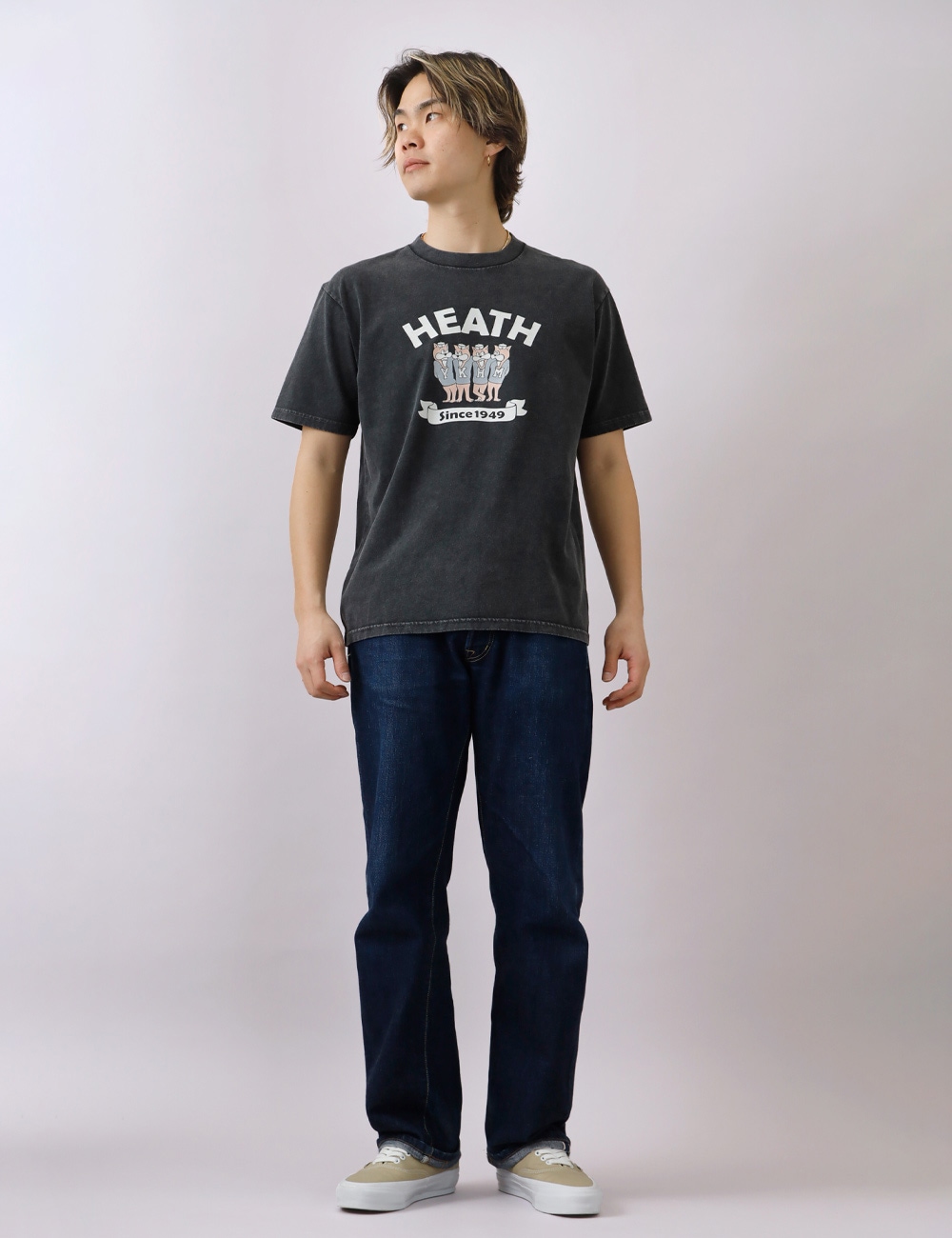 HEATH（ヒース）SCREEN STARS 別注 退色加工フロッキープリントTシャツ 
