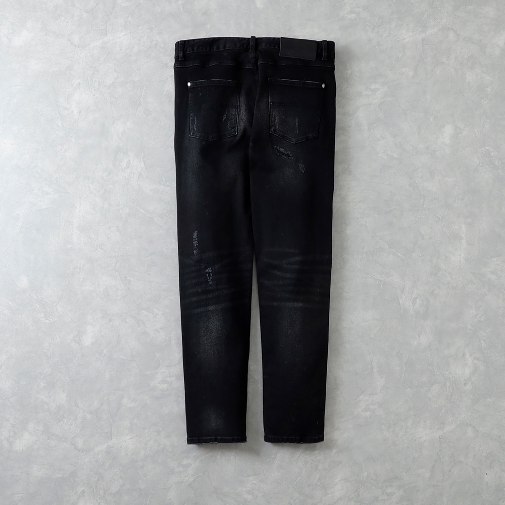 1PIU1UGUALE3 RELAX】ANKLE LENGTH DAMAGE DENIM PANTSアンクル