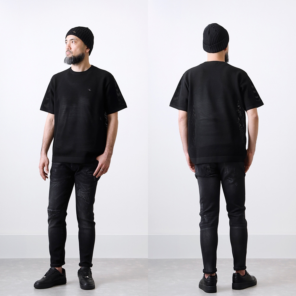 1PIU1UGUALE3 RELAX】ANKLE LENGTH DAMAGE DENIM PANTSアンクル