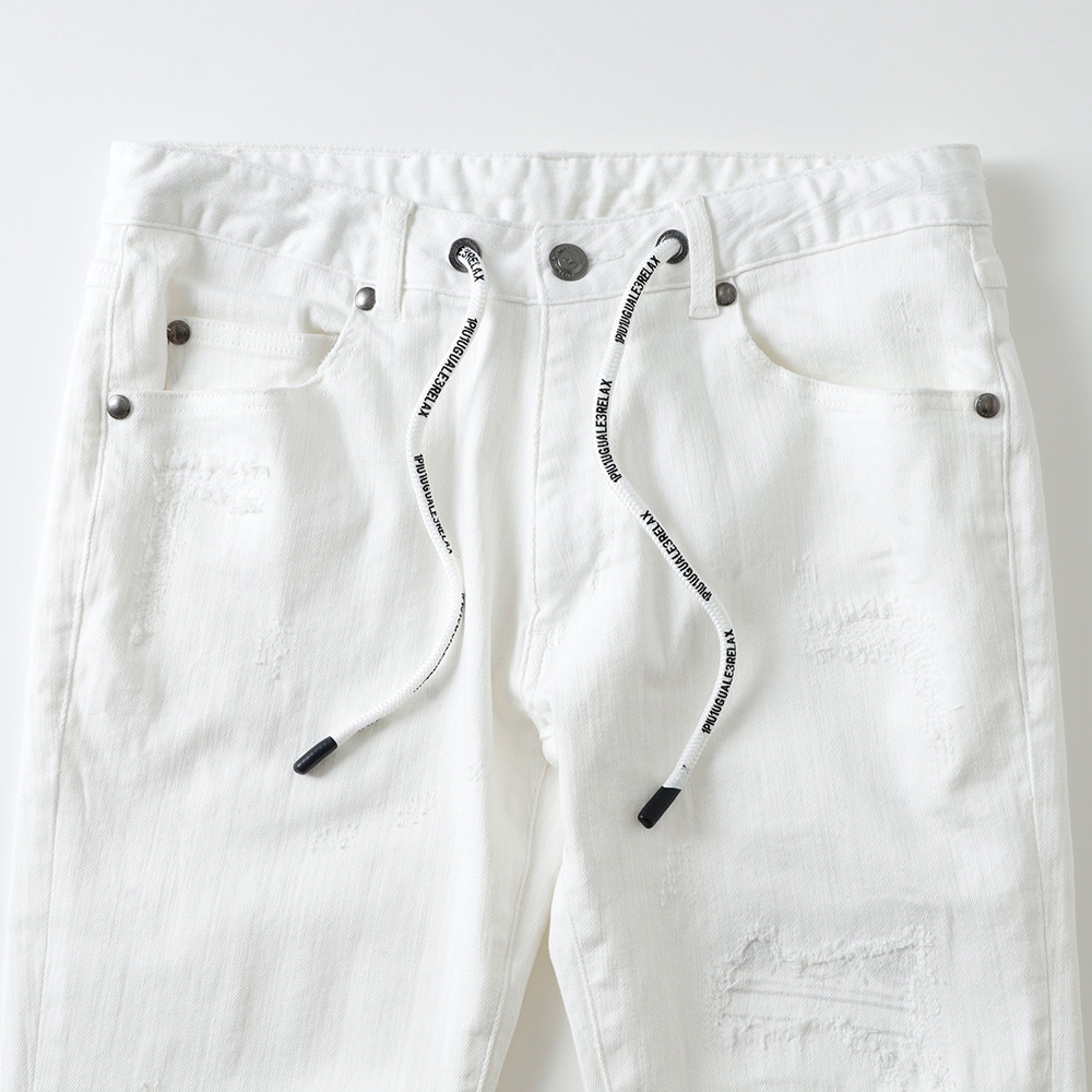 1PIU1UGUALE3 RELAX】ANKLE LENGTH DAMAGE DENIM PANTSアンクル