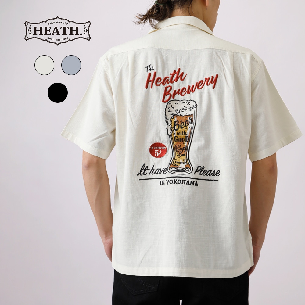 HEATH(ヒース)BEER刺繍 オープンカラーシャツ