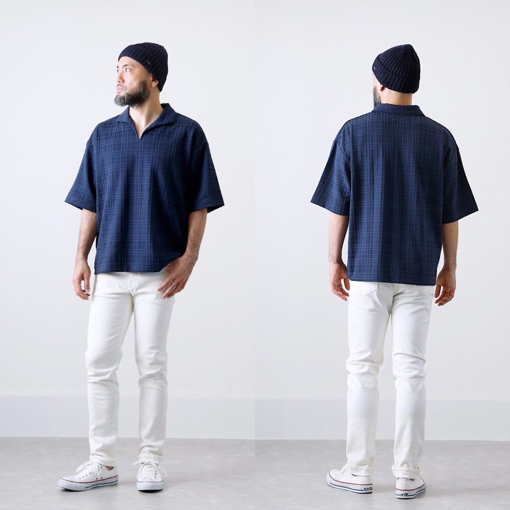  【BLUE PORT】SKIPPER SHIRT 変わり織 スキッパーシャツ