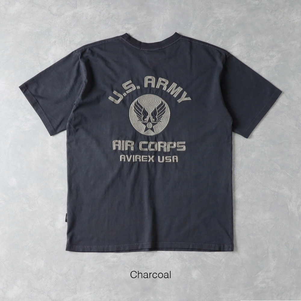  【AVIREX】 FADE WASH EMBROIDERY T-SHIRT フェイドウォッシュ 刺繍Tシャツ