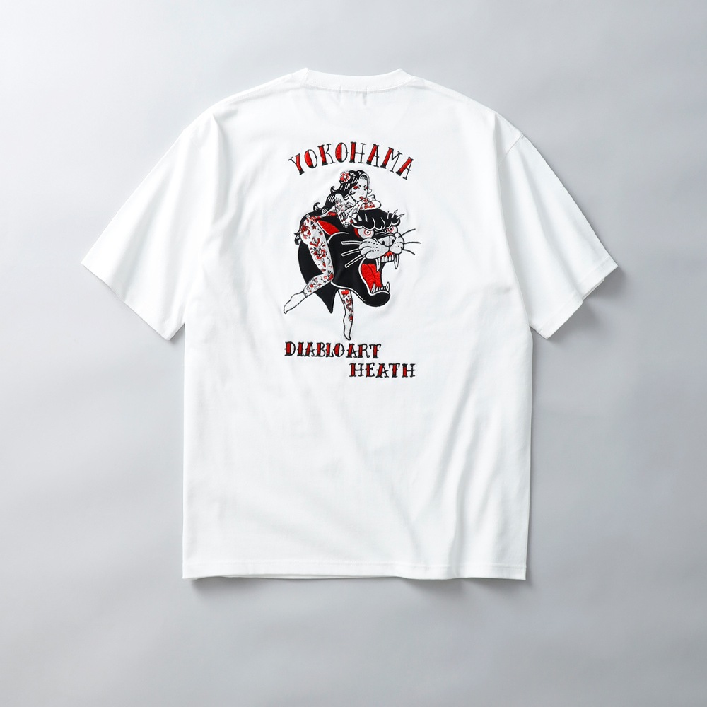 <10%OFF！ファミリーSALE！>◆HEATH × Diablo Art（ヒース x ディアブロアート）超極厚9.1オンス刺繍Tシャツ 