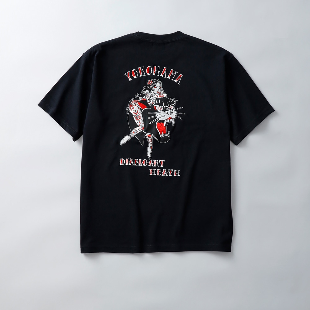 <10%OFF！ファミリーSALE！>◆HEATH × Diablo Art（ヒース x ディアブロアート）超極厚9.1オンス刺繍Tシャツ 