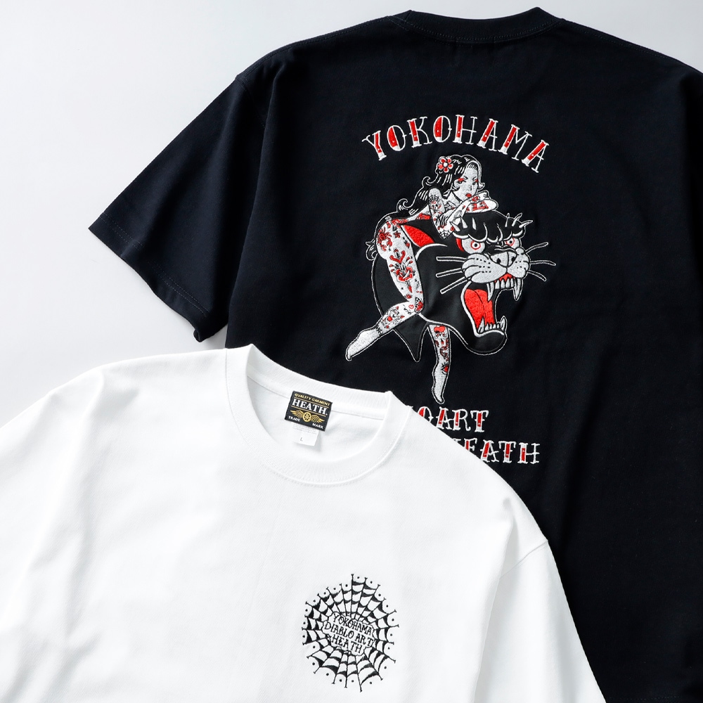 <10%OFF！ファミリーSALE！>◆HEATH × Diablo Art（ヒース x ディアブロアート）超極厚9.1オンス刺繍Tシャツ 