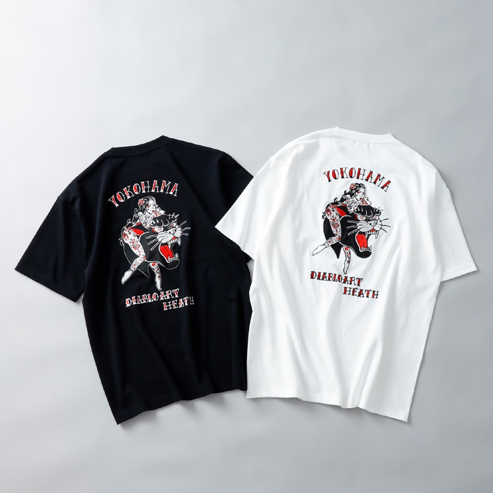 <10%OFF！ファミリーSALE！>◆HEATH × Diablo Art（ヒース x ディアブロアート）超極厚9.1オンス刺繍Tシャツ 