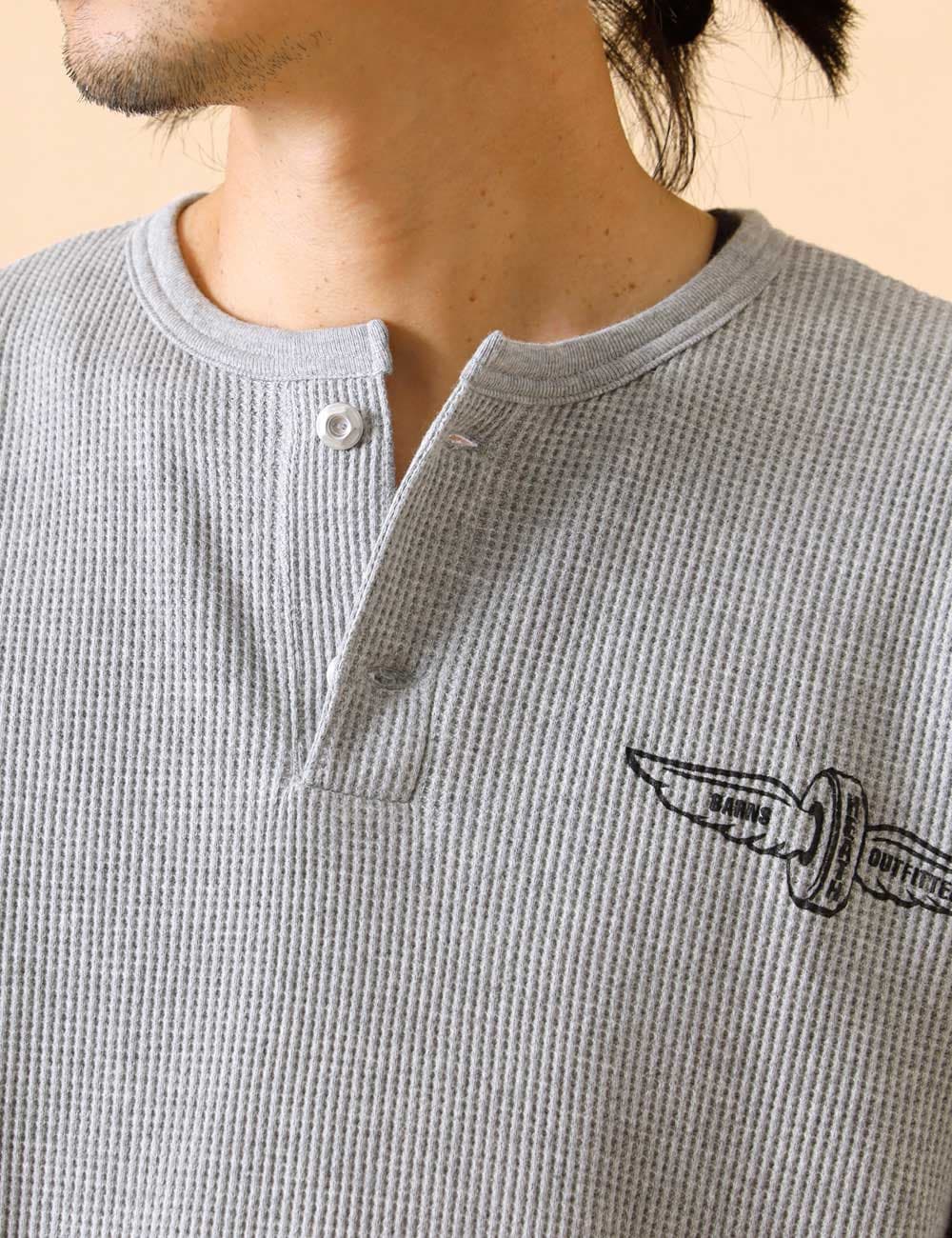 HEATH×BARNS OUTFITTERS×BUTTON WORKS|Waffle henley “FLYING WHEEL“
