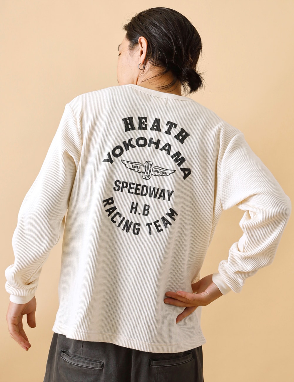 HEATH×BARNS OUTFITTERS×BUTTON WORKS|Waffle henley “FLYING WHEEL“
