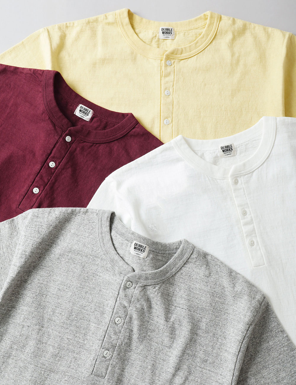 DUBBLE WORKS(ダブルワークス)FALLEN COTTON MID WEIGHT ヘンリーネックT