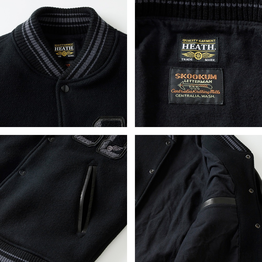 【美品】スクーカム ウールレザースタジャン BERVER別注　定価75,900円 SKOOKUM ビームス レザー スタジャン38 スクーカム ブラック