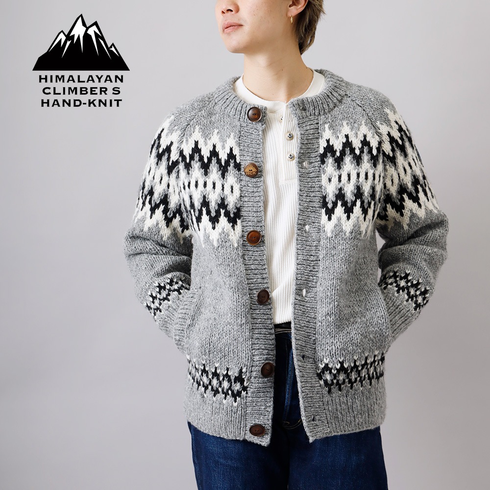 【20%OFF！ファミリーセール！】HIMALAYAN CLIMBER'S HAND-KNIT（ヒマラヤン クライマーズ ハンドニット）ジャガ－ド柄 クル－カ－ディガン