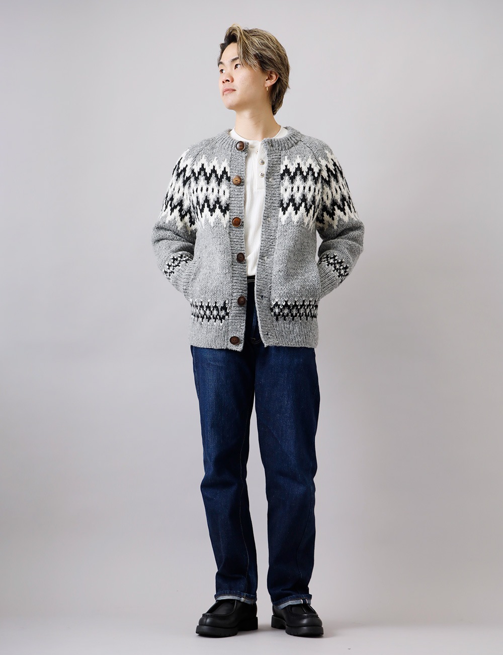 【20%OFF！ファミリーセール！】HIMALAYAN CLIMBER'S HAND-KNIT（ヒマラヤン クライマーズ ハンドニット）ジャガ－ド柄 クル－カ－ディガン