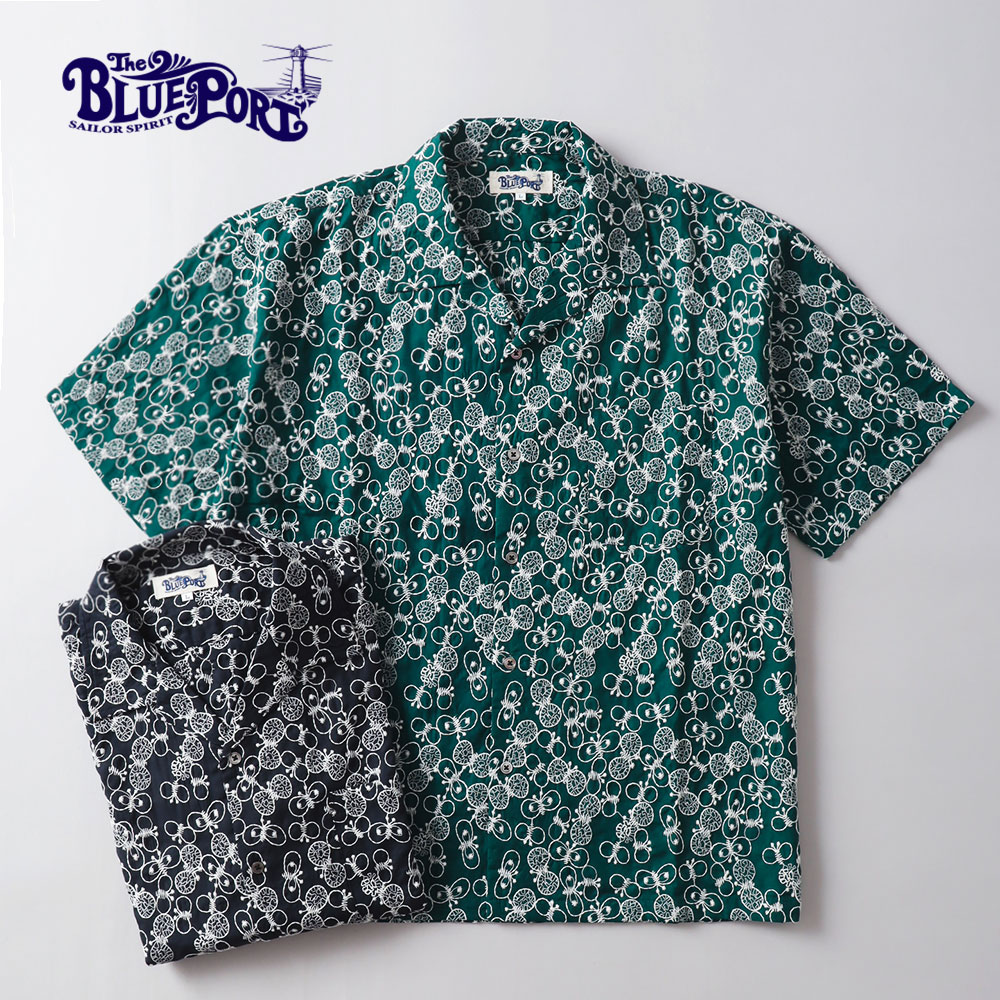 BLUEPORT（ブルーポート）刺繍 オープンカラーシャツ