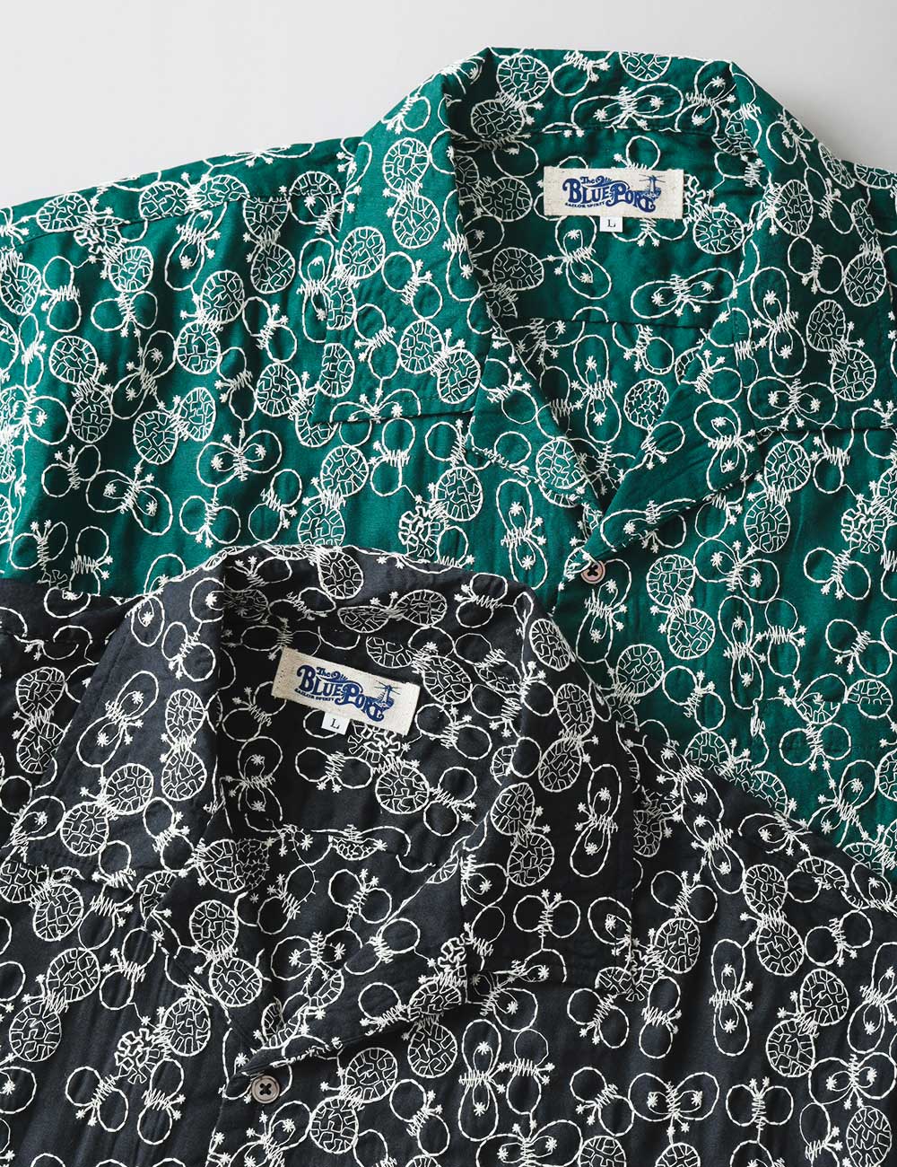 BLUEPORT（ブルーポート）刺繍 オープンカラーシャツ