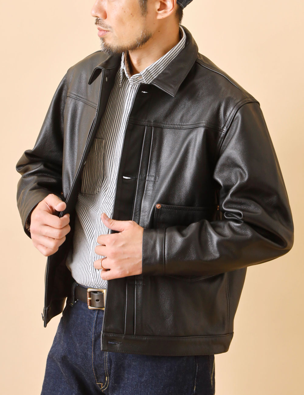 HOUSTON｜Cow Leather Trucker Jacket 