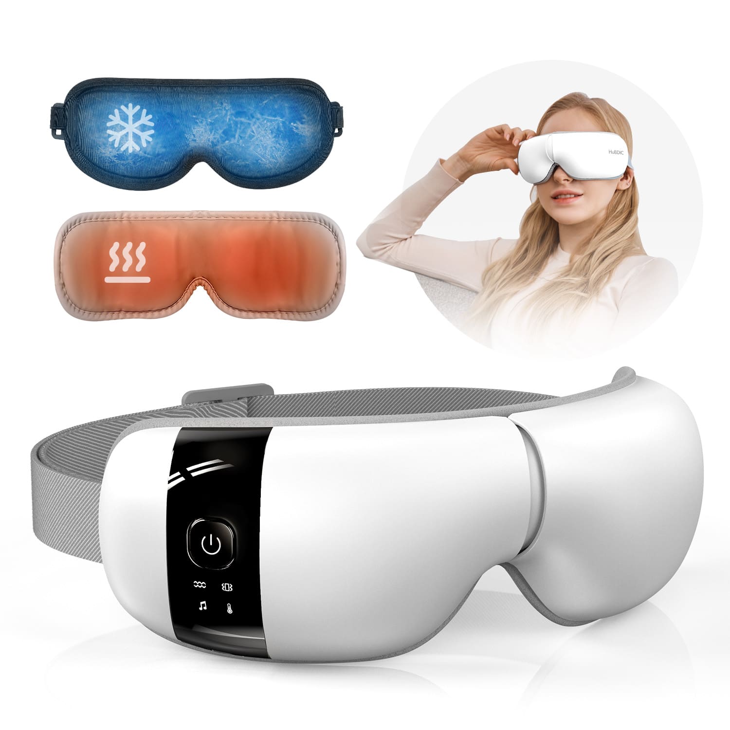 冷却ジェルマスク付き・温熱・振動・加圧・音楽 目もとリフレッシュ プレミアム HEM-5