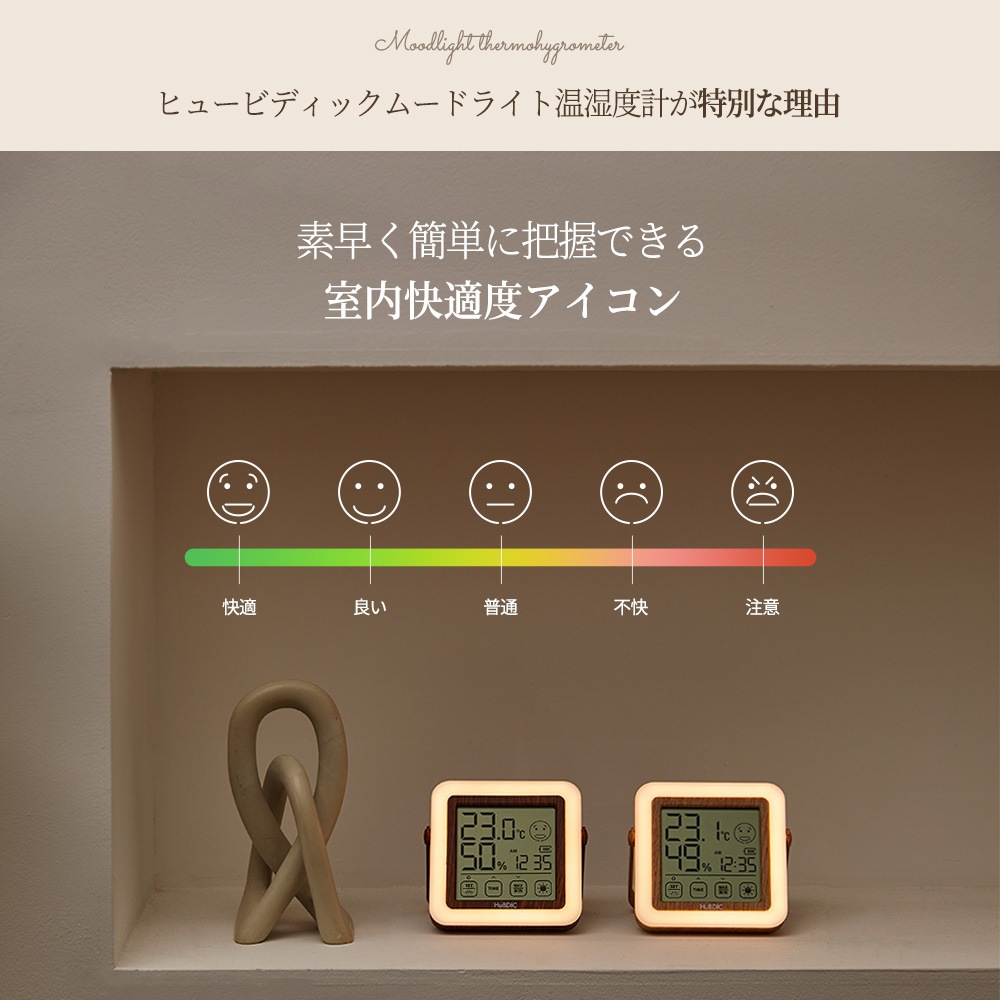 目に優しい授乳ライト・時計付きの温湿度計 HT-21