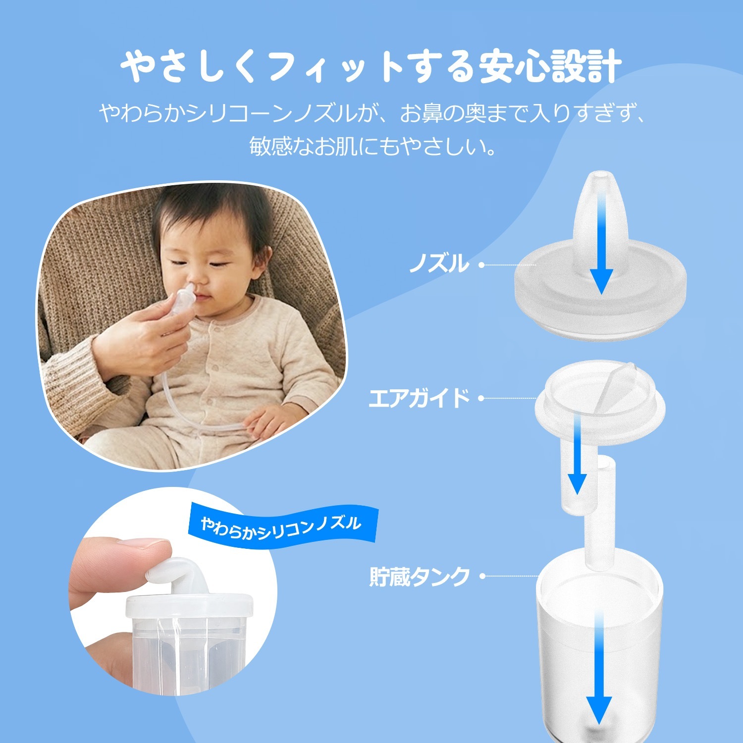 真空ポンプ式 手動鼻水吸引器 ノーズポンPowerfulの専用付属品キット