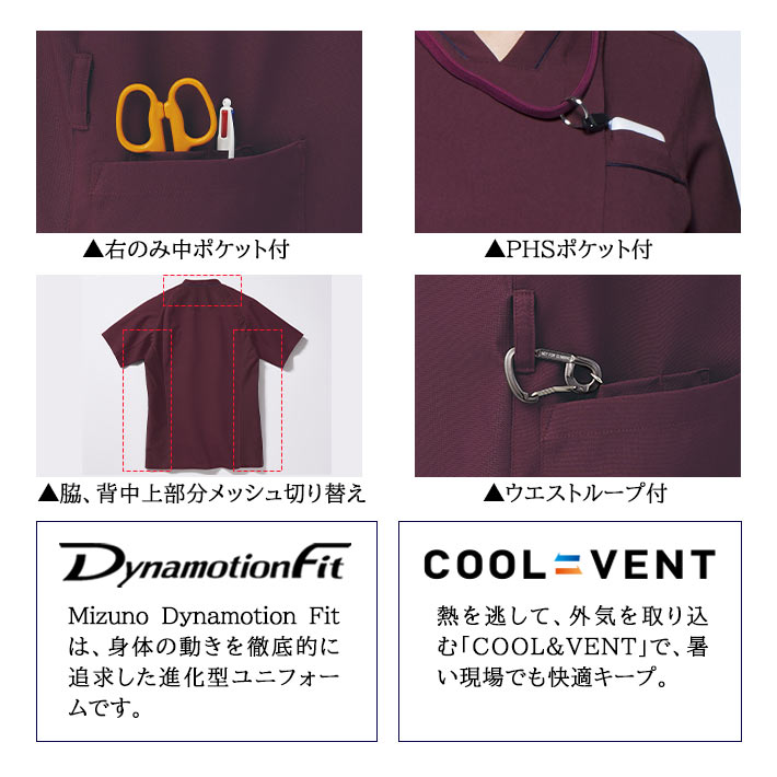 ミズノ スクラブ MZ-0217 吸汗速乾 制電 ストレッチ 女性用 レディース 医療用 白衣 医師 看護師 獣医師 歯科医院 動物病院 SS/S/M/L/2L/3L ワイン/ピンク/ネイビー紺/ブラック黒