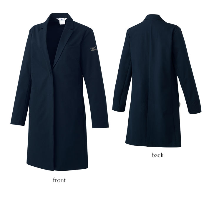 ミズノ ドクターコート MZ-0307 レディース 女性用 医療用 白衣 医師 看護師 獣医師 歯科医院 動物病院 S/M/L/2L/3L ネイビー紺/ブラック黒