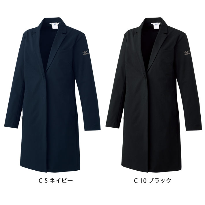 ミズノ ドクターコート MZ-0307 レディース 女性用 医療用 白衣 医師 看護師 獣医師 歯科医院 動物病院 S/M/L/2L/3L ネイビー紺/ブラック黒