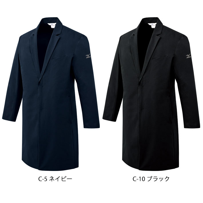 ミズノ ドクターコート MZ-0309 メンズ 男性用 医療用 白衣 医師 看護師 獣医師 歯科医院 動物病院 S/M/L/2L/3L ネイビー紺/ブラック黒