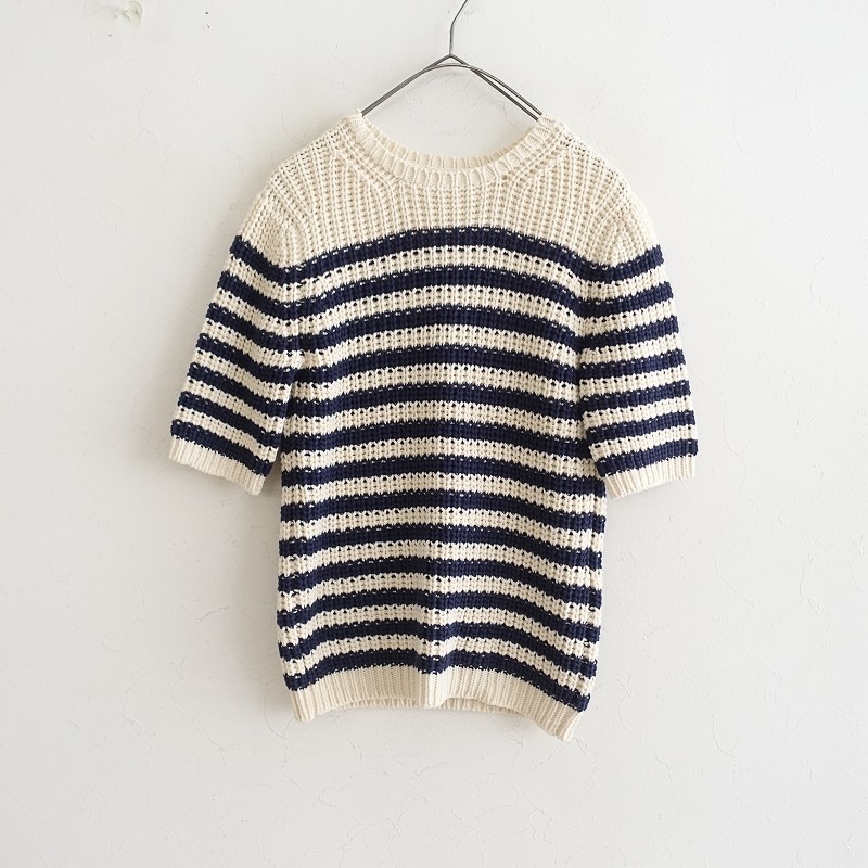 mina perhonen ミナペルホネン stair ボーダー 半袖 ニット 美品】ミナペルホネン mina perhonen stair ボーダーコットンニット 38