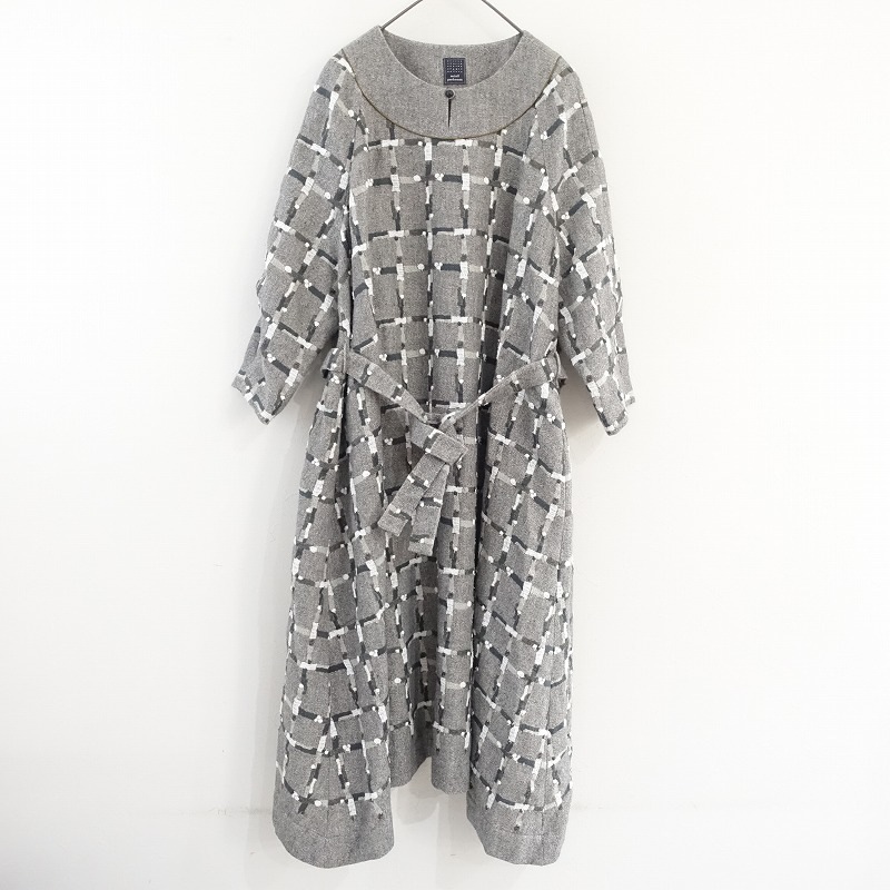 ミナペルホネン mina perhonen snow fence リネンウール混刺繍ドレス