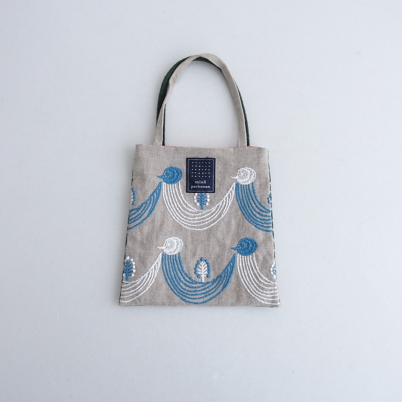 ハンドメイド ミナペルホネンhome circleグレーのプランプバッグmini