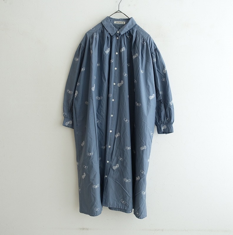 mina perhonen choucho リネン刺繍シャツドレスワンピース 定価6.3万】ミナペルホネン mina perhonen choucho コットン刺繍