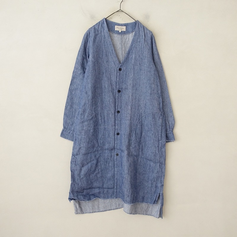 ヴラスブラム Vlas Blomme リネンVネック前開きシャツワンピース 1 (1