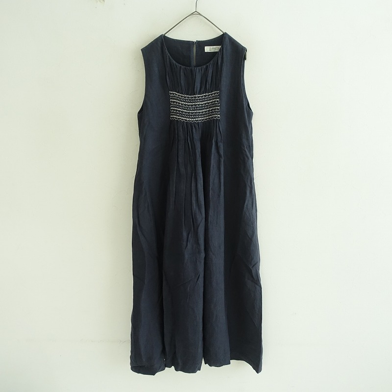 【美品】LISETTE リゼッタ 刺繍 ノースリーブ リネン ワンピース リゼッタ Lisette セブリーヌ スモッキングリネンノースリーブ