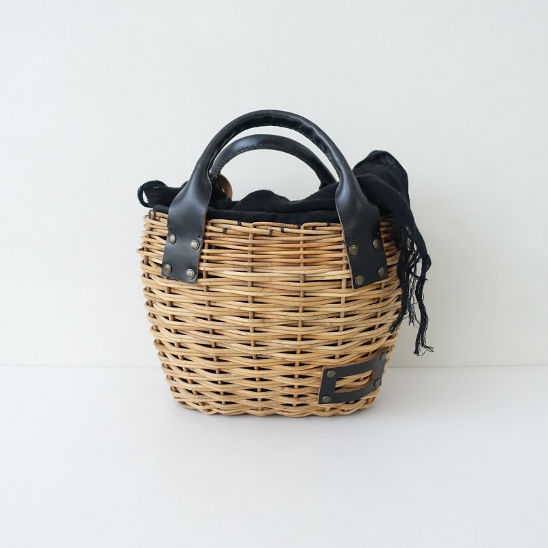 【美品】ebagos カゴバッグ fig and chestnut ハンドバッグ エバゴス ebagos *fig and chestnut KAGOBUKURO キャンバス切替