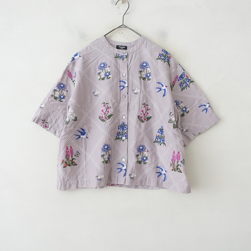 【最終値下げ】 MARBLE SUD EMB SWAN プチカラーブラウス マーブルシュッド marble SUD 花とミツバチ ブラウス - (25-2507