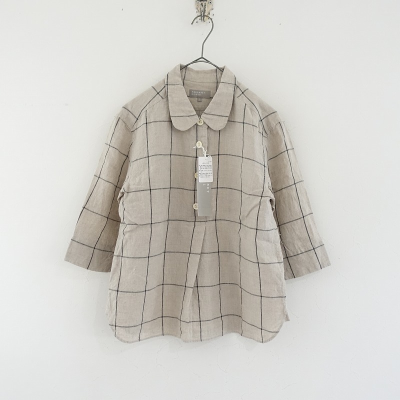 MARGARET HOWELL リネン 麻100% チェック 長袖 シャツ 古着 美品/定価3.3万】マーガレットハウエル MARGARET HOWELL