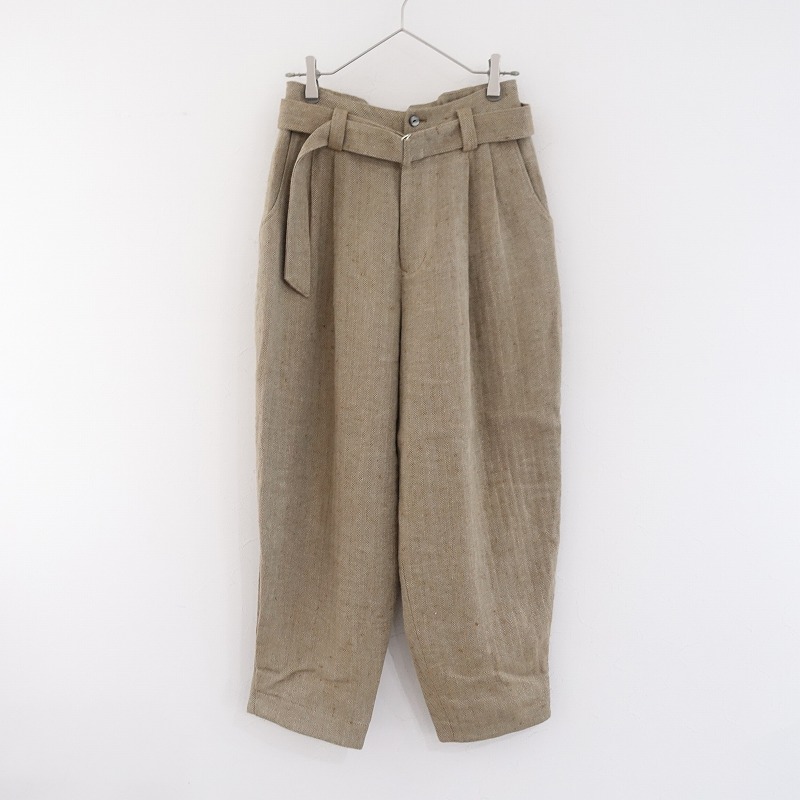 サルエ SALUE リネンヘリンボーンベルテッド2タックエッグパンツ