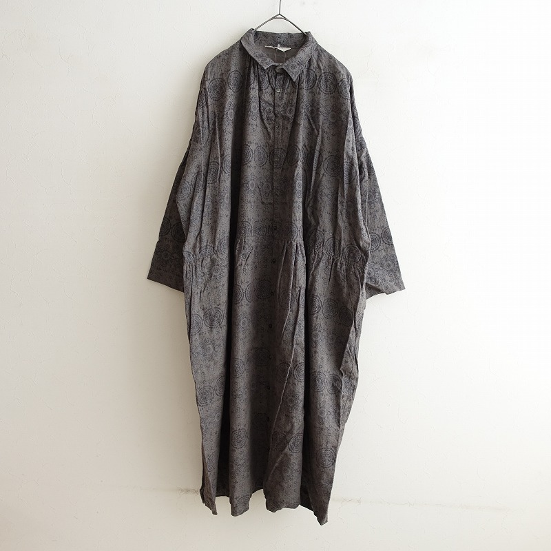 ichi Antiquités リネン100% ブラック シャツワンピース 長袖 イチ アンティークス ICHI Antiquite's リネンフロッキー