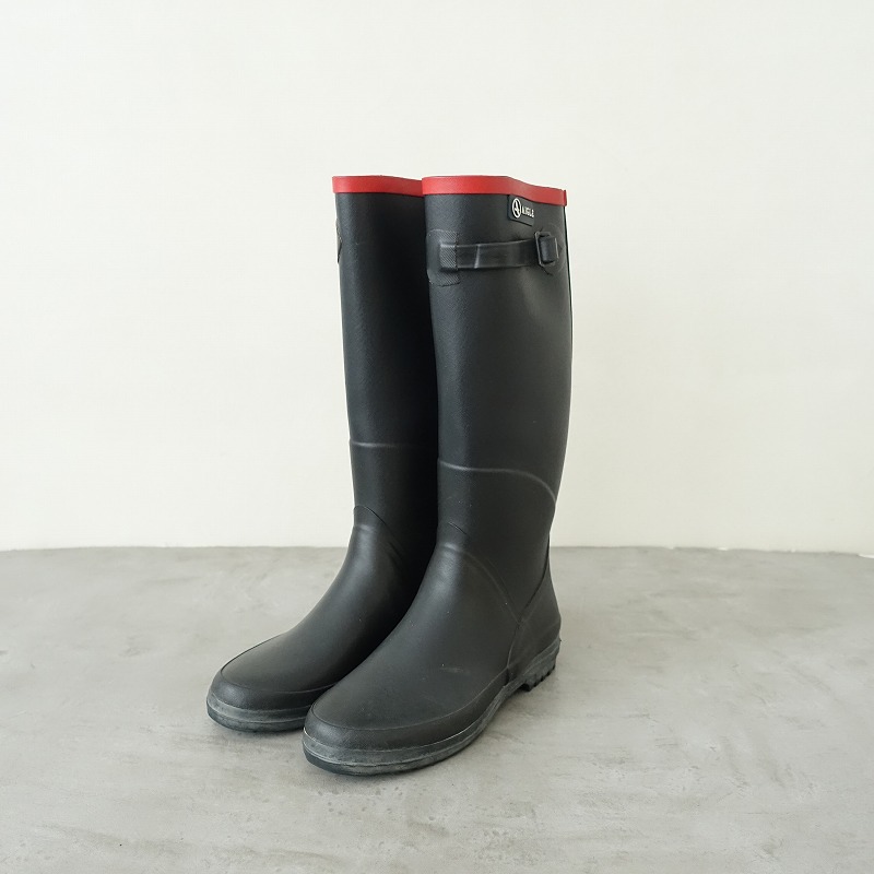 【美品】AIGLE（イーグル） ロング レインブーツ 37 ブラック AIGLE 長靴 レインブーツ 乗馬風バックル付きレインロングブーツ