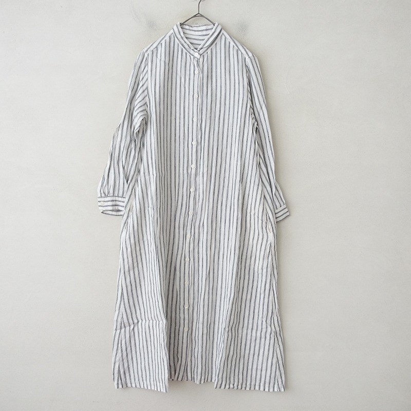 ネストローブ nest Robe リネンストライププチ衿シャツ