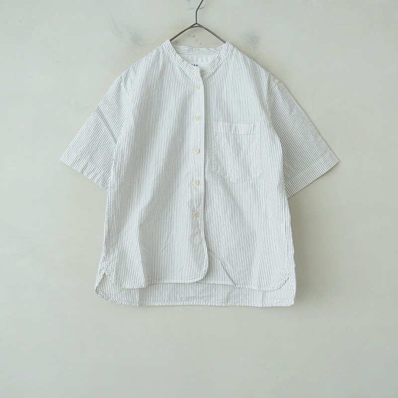 マーガレットハウエル コットンリネン バンドカラー ストライプ