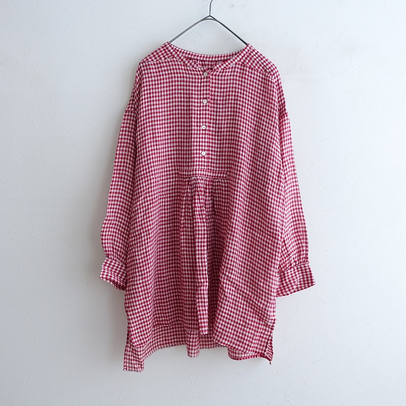 nest Robe パフスリーブブラウス ギンガムチェック赤