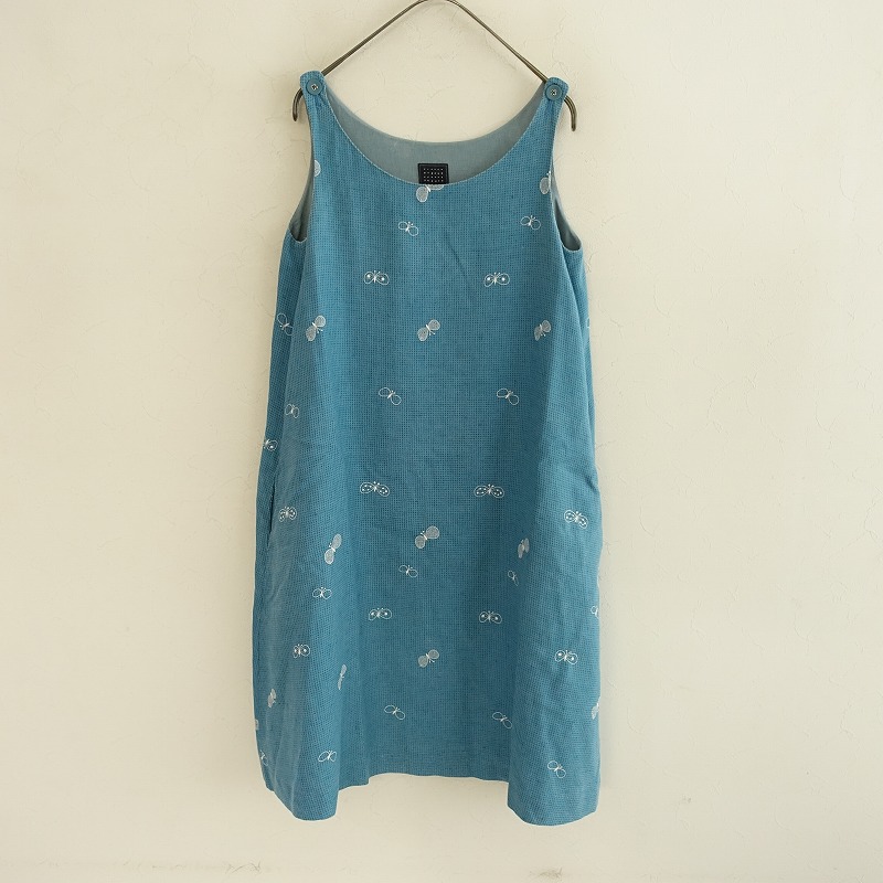 オーダー可＊ハンドメイド犬服ミナペルホネン×C&Sお花刺繍ネイビーギャザーワンピ オーダー可＊ハンドメイド犬服ミナペルホネン×C&Sお花刺繍