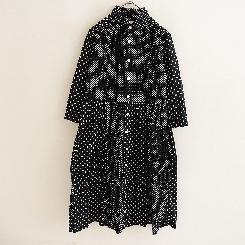 モリカゲシャツ 京都 【S】 丸襟 丸柄 ロングシャツフレアワンピース モリカゲシャツ 京都 【S】 丸襟 丸柄 ロングシャツフレア