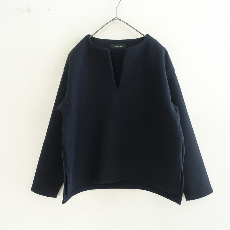 定価1.4万】アワーホーム OURHOME 洗えるウール混素材のキーネックプル