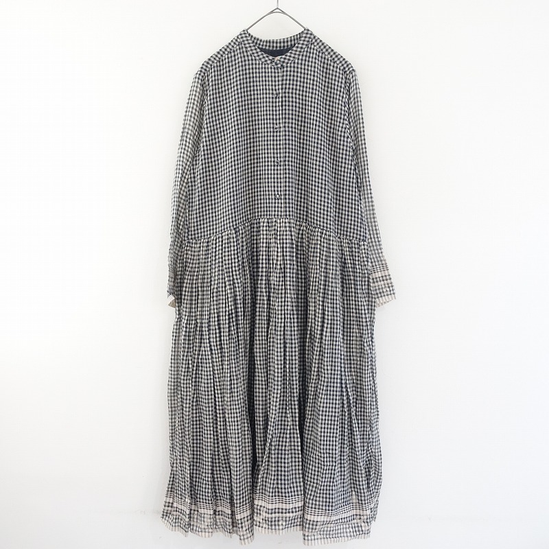 AODRESS アオドレス リネン チェック ロング ワンピース